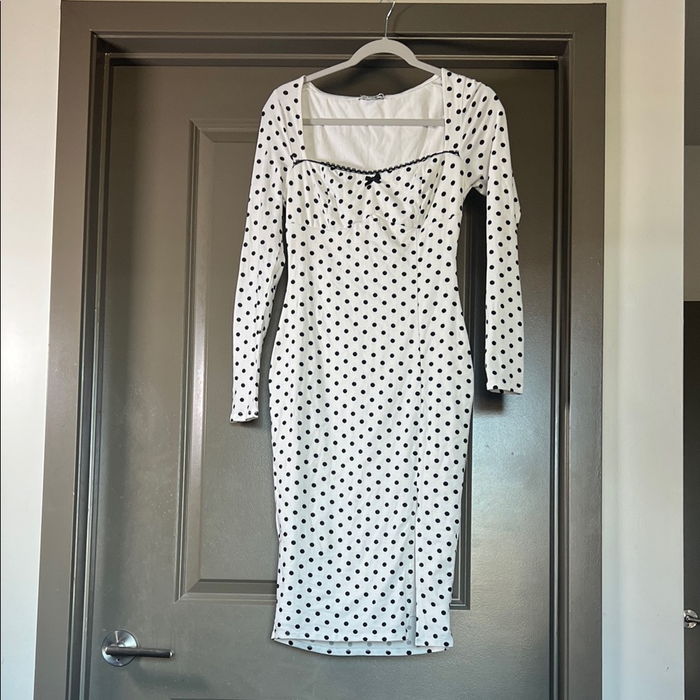 Fashion Nova Black and White Polka Dot Long Sleeve Dress